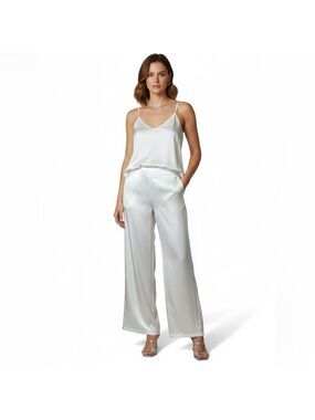 PRETTY LITTLE THING White Satin Wide Leg Flowy Pants Side Zip Close Us Sz 16